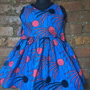 Vibrant Blue + Coral Print Cotton Dress